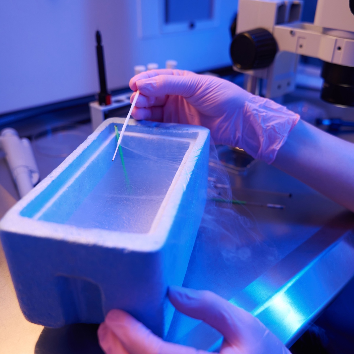 Embryos being frozen in the lab